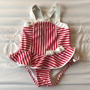 Girls Red & White Striped Bathing Suite